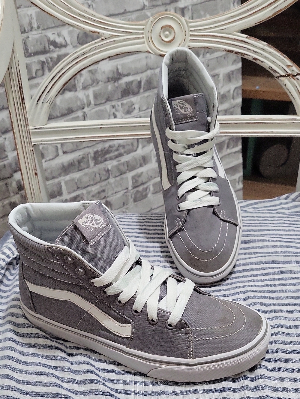 Vans Canvas SK8-Hi High-Top Sneakers in Gray and White, Women's 10, Mens 8.5